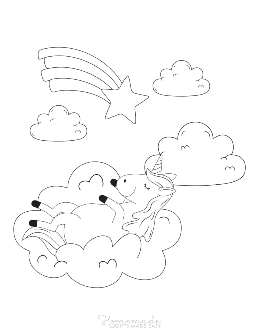 Unicorn Resting On Cloud Shooting Star Unicorn Coloring Pdf Free Vectors